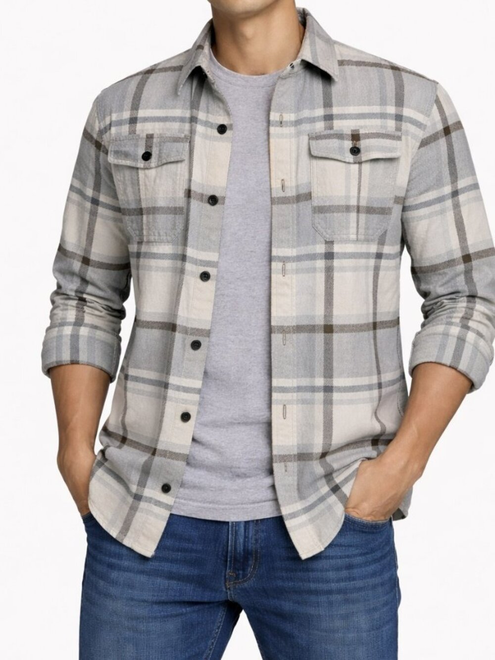 H&M Mens Plaid Heavyweight Flannel Long Sleeve Shirt